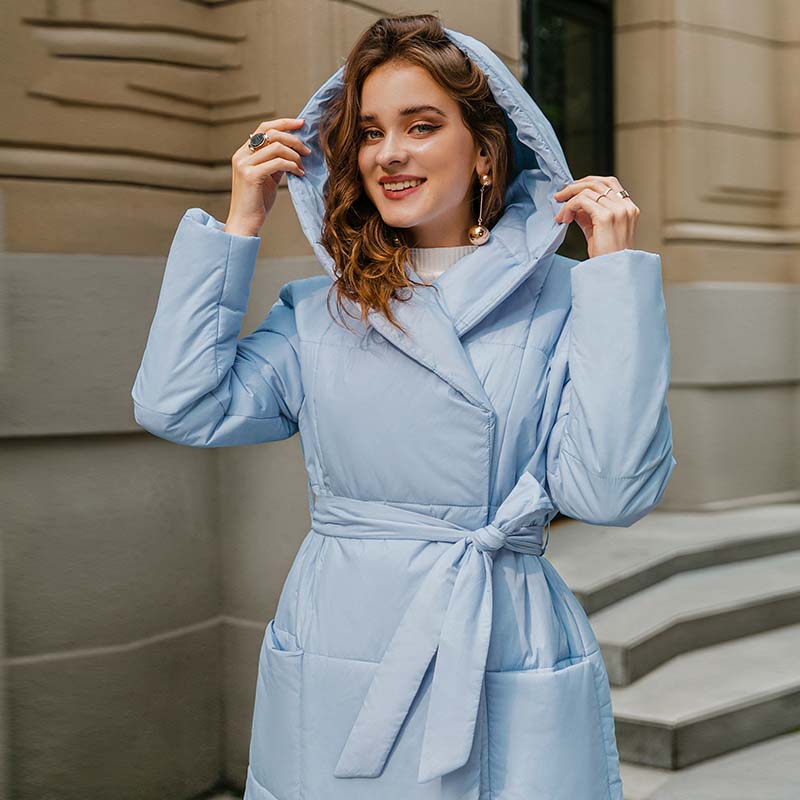 Abrigo largo acolchado para mujer con cinturon - Catrina