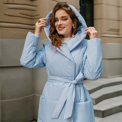 Abrigo largo acolchado para mujer con cinturon - Catrina