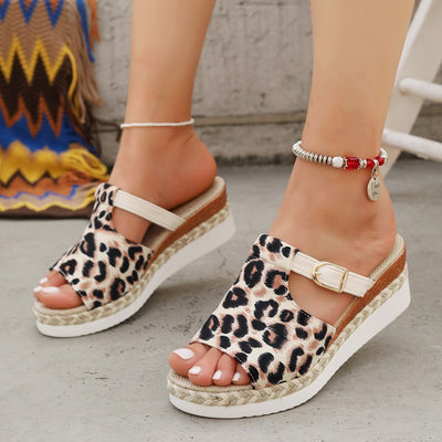 Sandalias cuña mujer estampado leopardo con hebilla - Selene