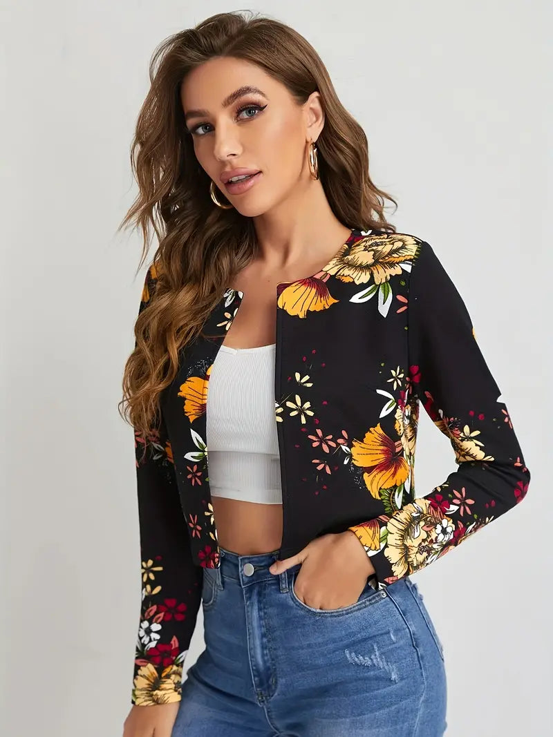 Fiona - Elegante blazer con abertura frontal y flores