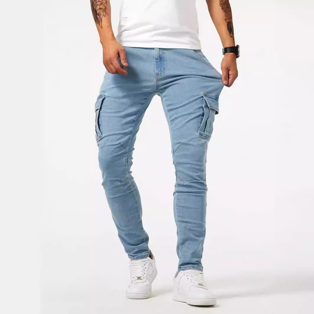 Pantalón cargo hombre ajustado denim elástico azul claro - Denver