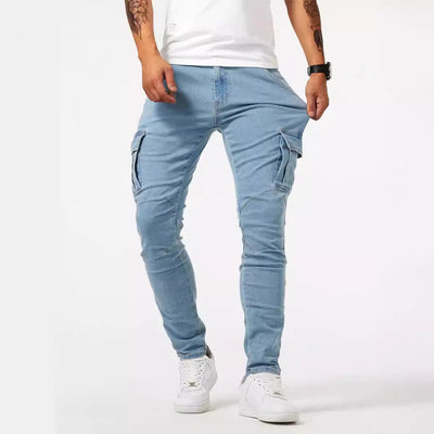 Pantalón cargo hombre ajustado denim elástico azul claro - Denver