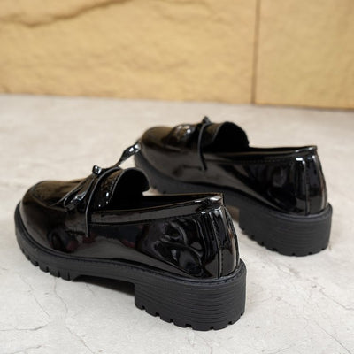 Mocasines mujer charol brillante con lazo decorativo - Valeria