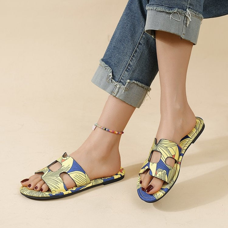Sandalias planas mujer diseño tropical multicolor - Kaia