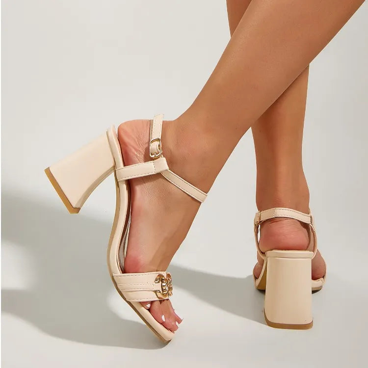 Sandalias para mujer tacón ancho detalle cadena - Julieta