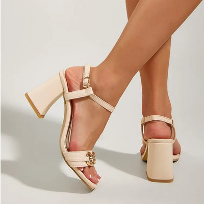 Sandalias para mujer tacón ancho detalle cadena - Julieta