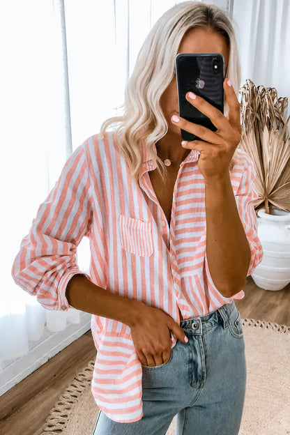 Nina camisa de manga larga señoras - rayas rosas y clásico