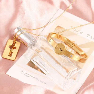 Set joyería pareja candado y llave diseño corazón - Énclave