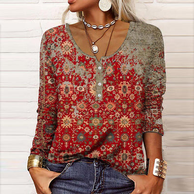 Ria - Elegante blusa con estampado azteca