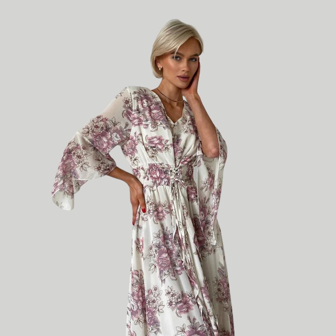 Norian - Vestido midi floral con escote en V