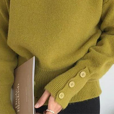 Grace - Elegante jersey de cuello alto de canalé con llamativos botones