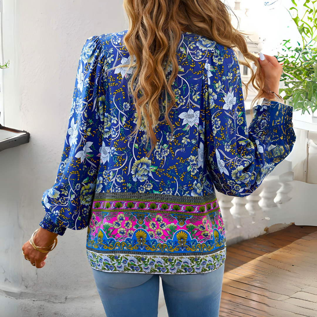 Celeste - Elegante blusa de mujer con estampado floral