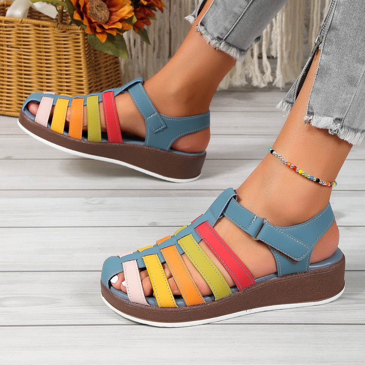 Sandalias mujer casual multicolor con tiras cruzadas y suela cómoda - Nayeli