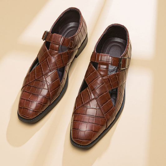 Zapatos formales hombre diseño calado cuero marrón elegante - Ferrano
