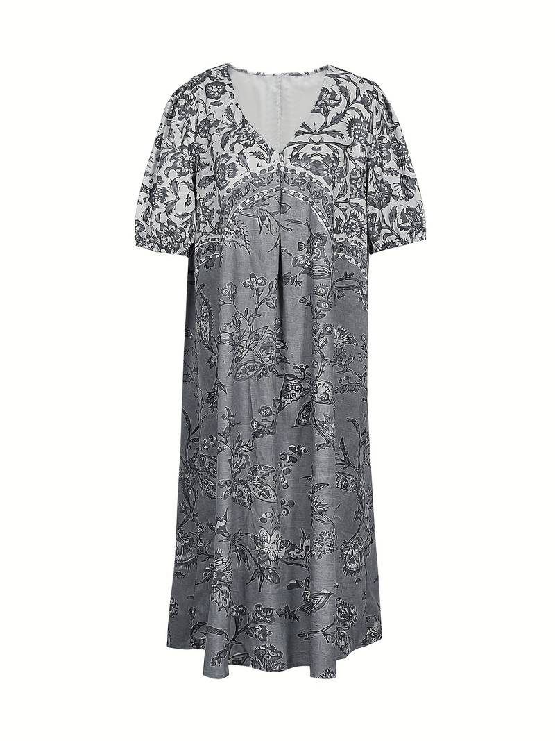 Abida Vestido de manga abullonada y cuello en V multicolor