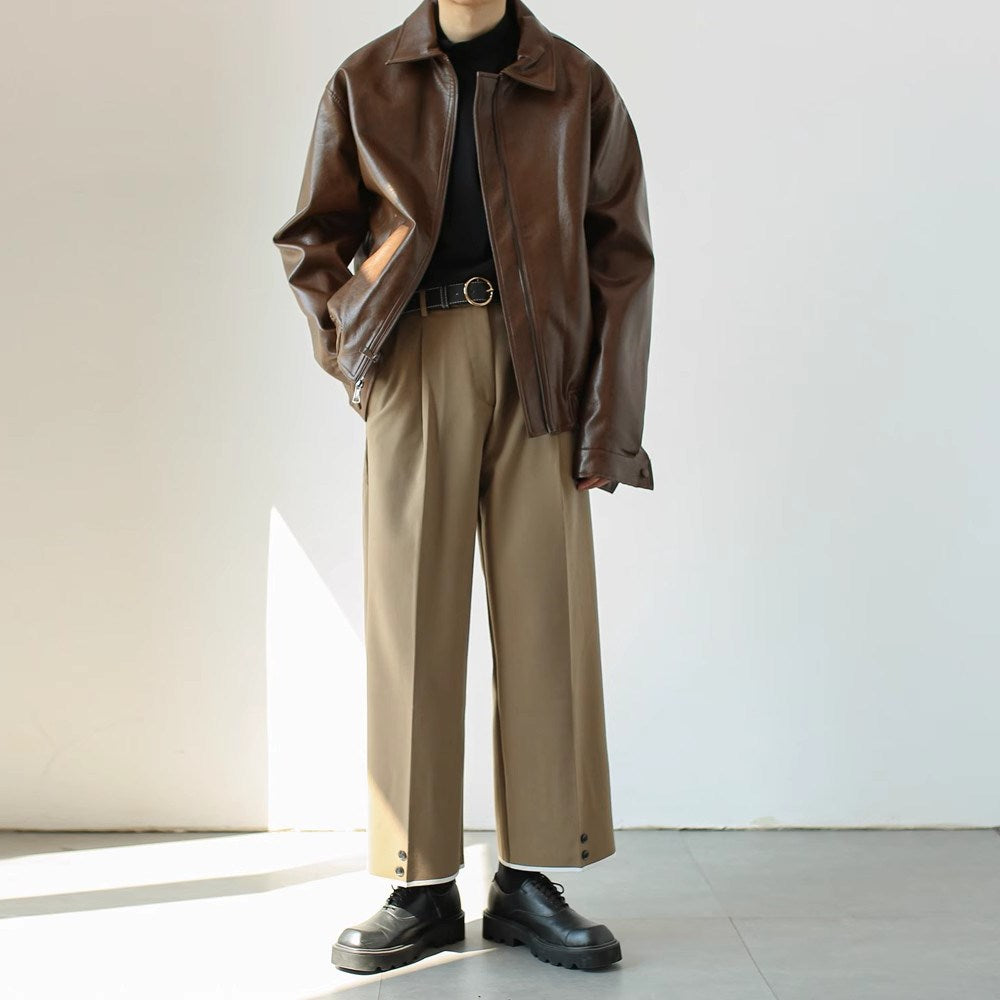 Chaqueta corta de cuero con cremallera para hombre - Emar