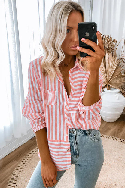 Nina camisa de manga larga señoras - rayas rosas y clásico