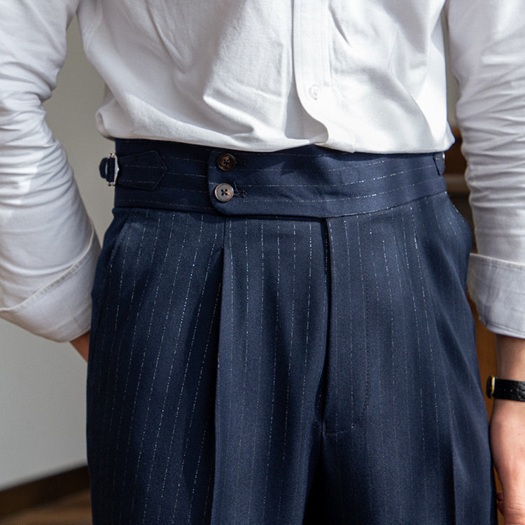 Henry - Pantalón recto de talle alto Nápoles a rayas doradas y plateadas