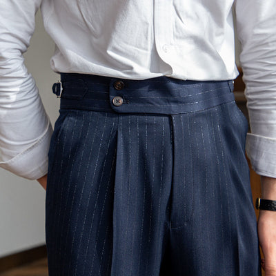 Henry - Pantalón recto de talle alto Nápoles a rayas doradas y plateadas