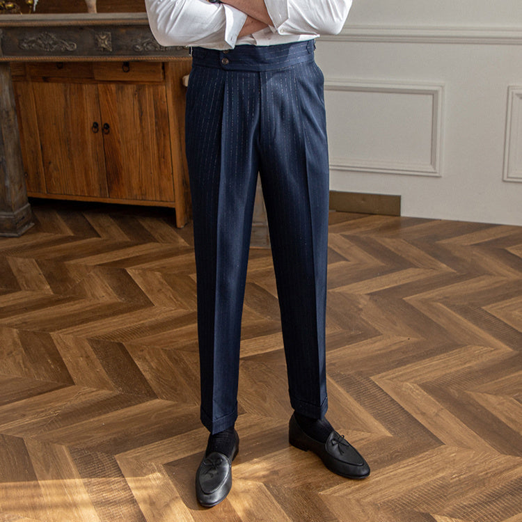 Henry - Pantalón recto de talle alto Nápoles a rayas doradas y plateadas