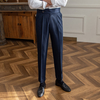 Henry - Pantalón recto de talle alto Nápoles a rayas doradas y plateadas