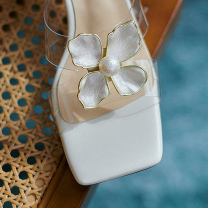 Sandalias mujer con flor elegante estilo perla dorada - Liora