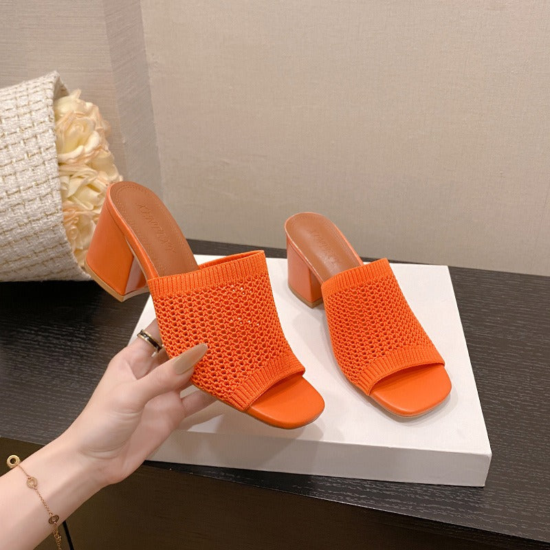 Sandalias para mujer de tejido transpirable con tacón grueso cuadrado - Renata