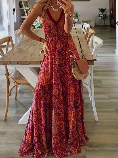 Yeva - Maxivestido bohemio con estampado étnico