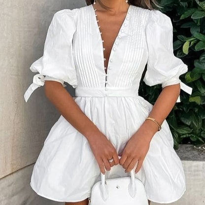 Vestido corto para mujer botones decorativos estilo evasé - Mirella