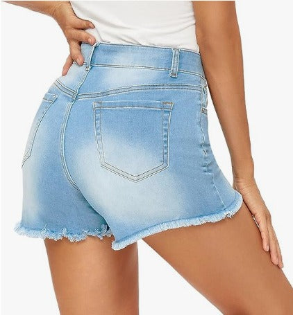 Shorts vaqueros para mujer tiro alto con bordes desflecados - Bianca