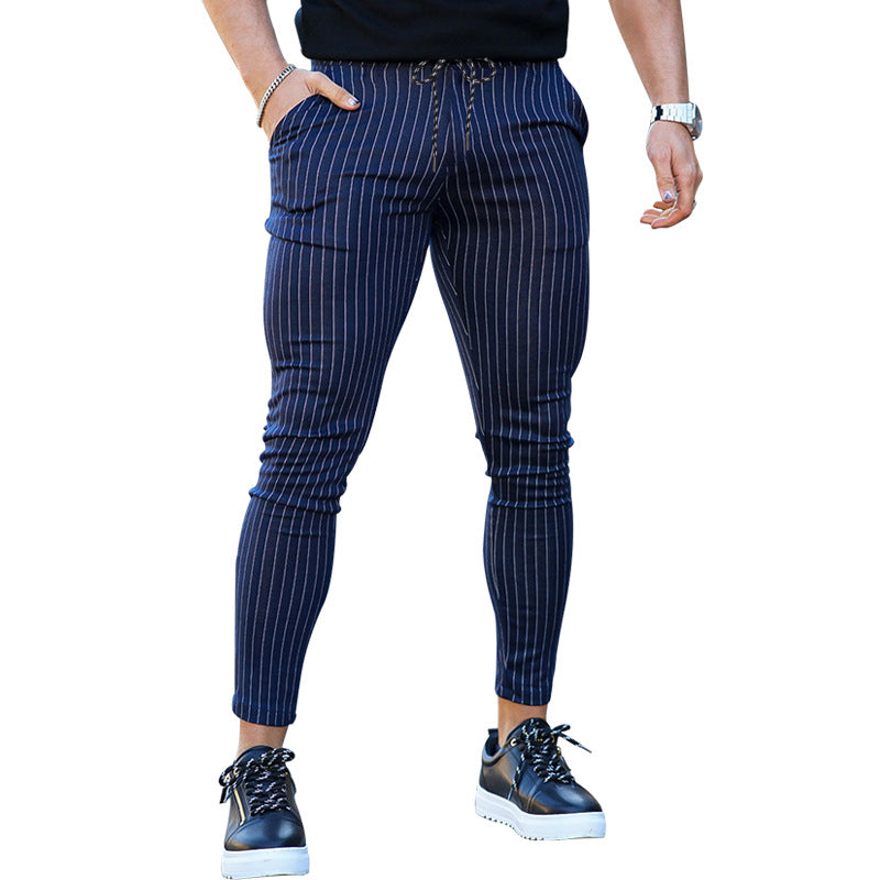Pantalón casual hombre rayas verticales slim fit negro - Érick