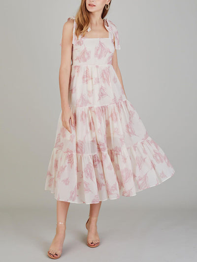 Lara - Vestido midi único con estampado floral retro y cordones