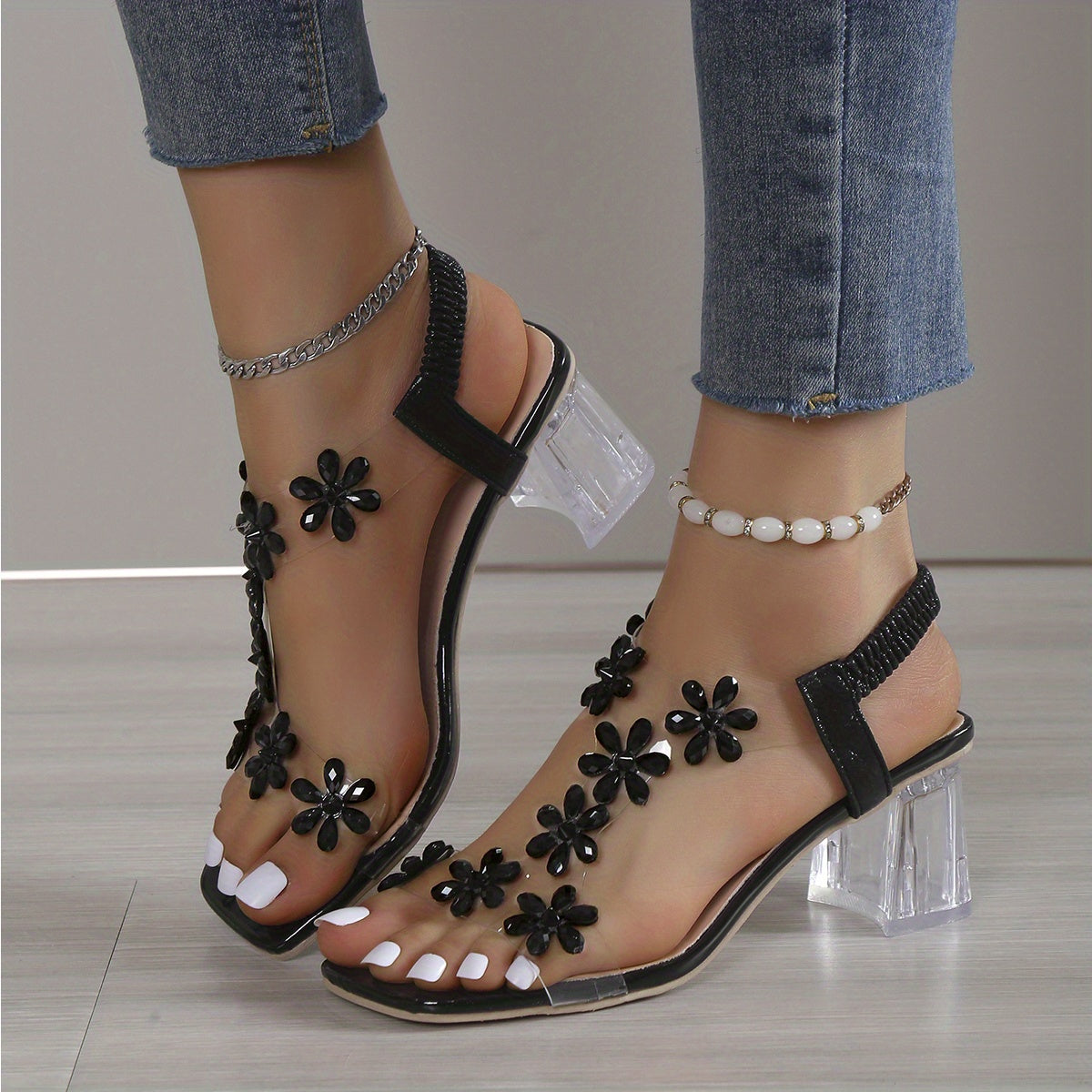 Sandy - Sandalias con tacón de strass