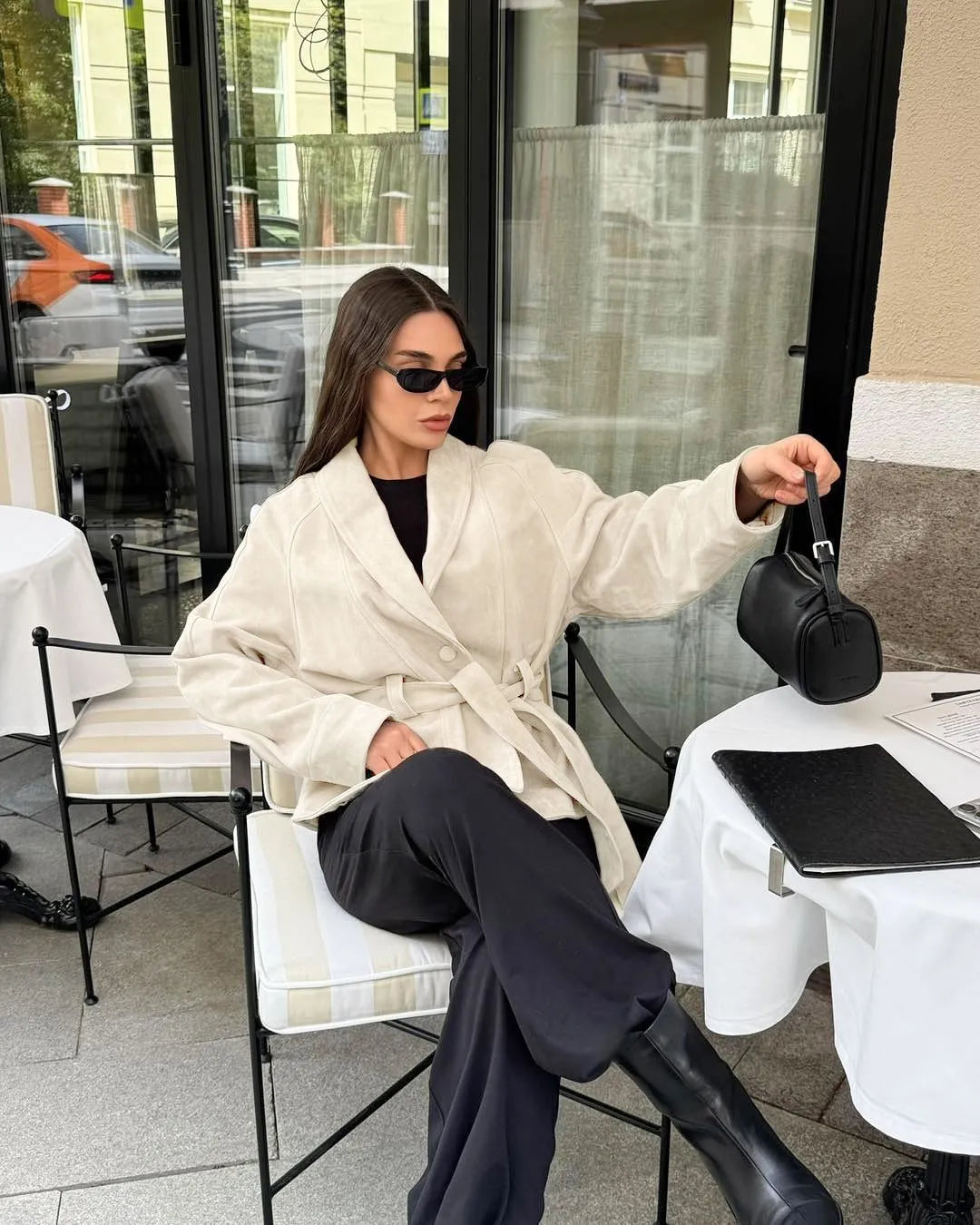 Chaqueta retro de ante de manga larga - Valentina