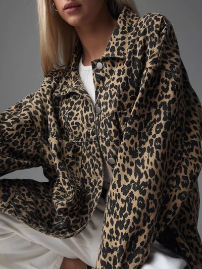 Chaqueta denim con estampado de leopardo - Elarine