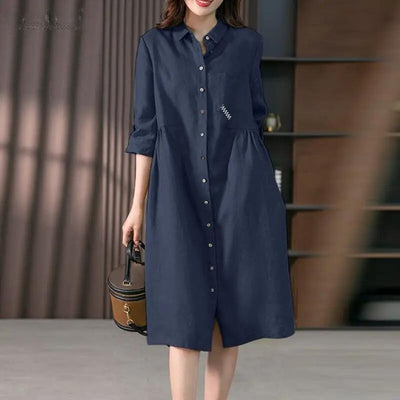 Juliette - Vestido camisero con tapeta de botones y bolsillo en el pecho