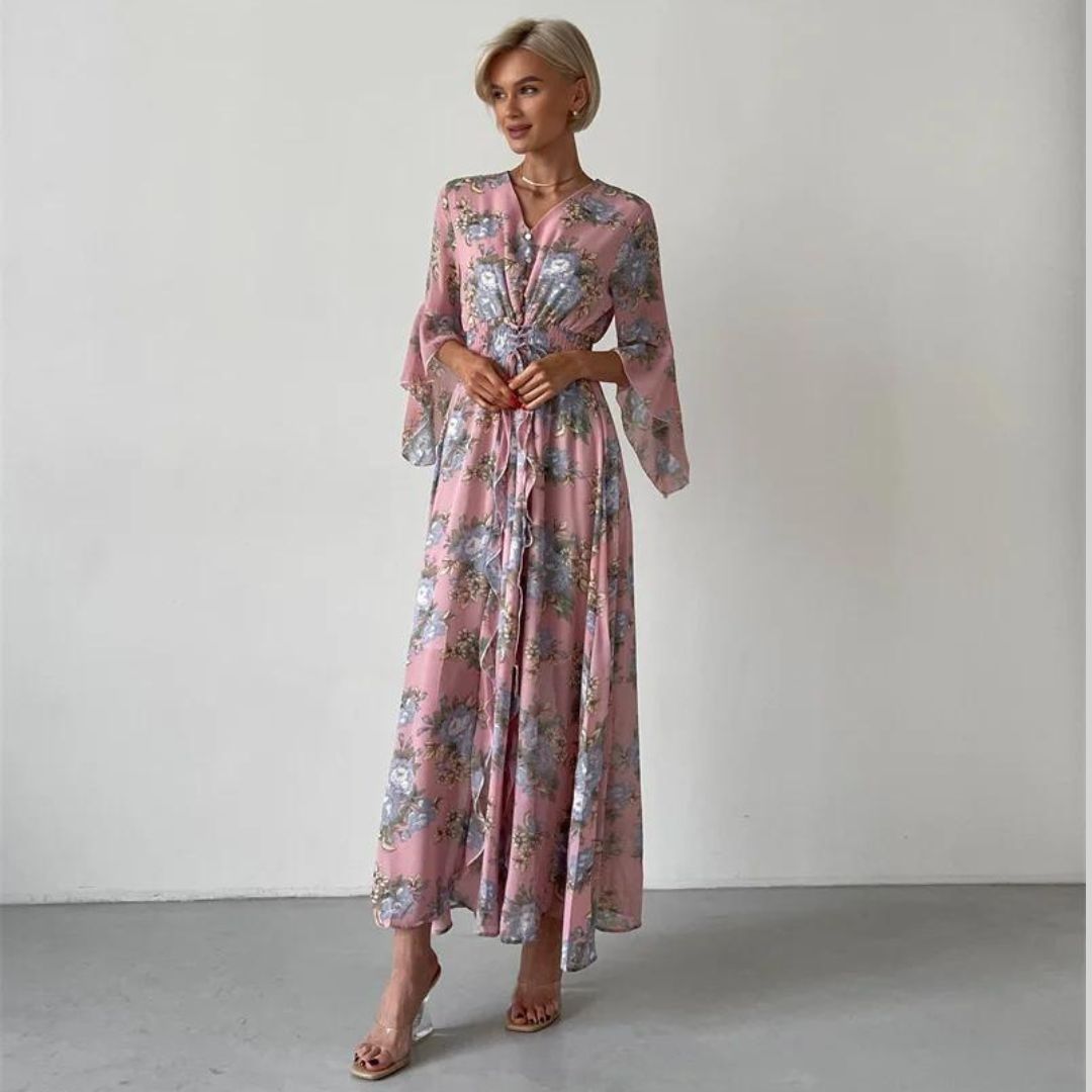 Norian - Vestido midi floral con escote en V