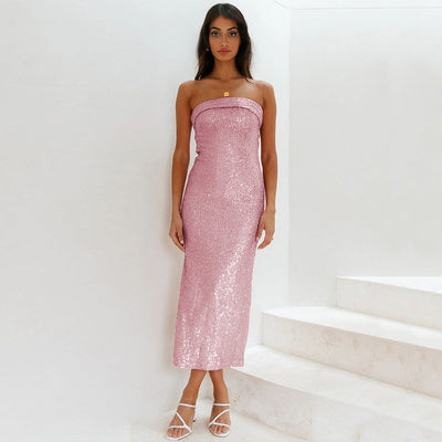 Vestido sin tirantes para mujer efecto lentejuelas - Rylena