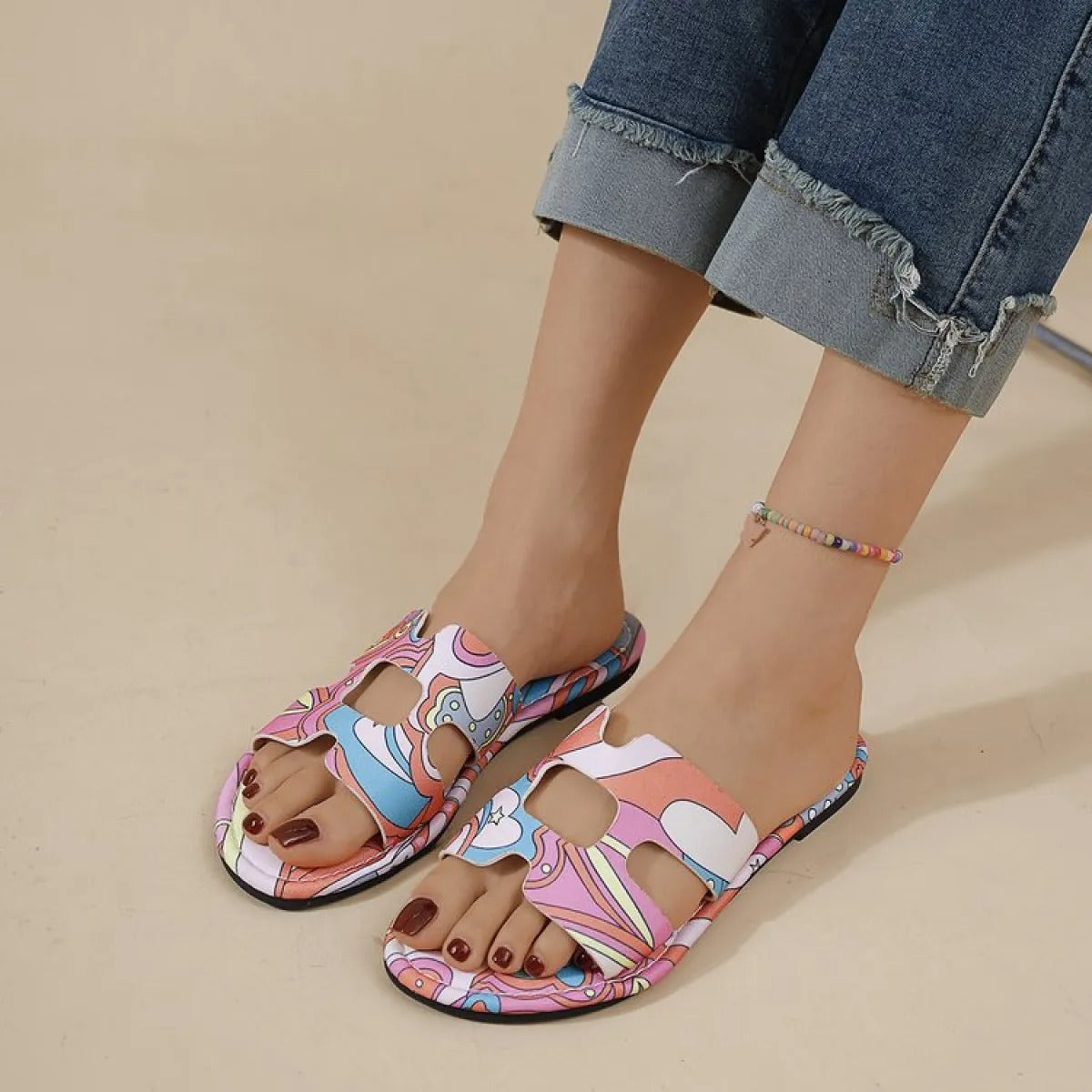 Sandalias planas mujer diseño tropical multicolor - Kaia