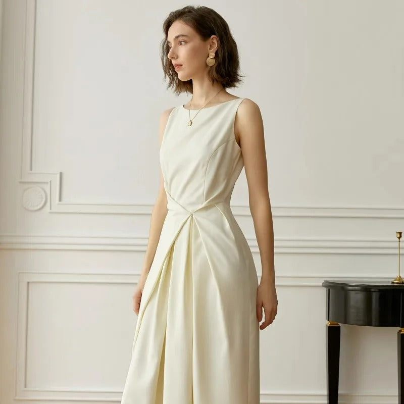 Gracie - Vestido chaleco beige de alta gama para mujer