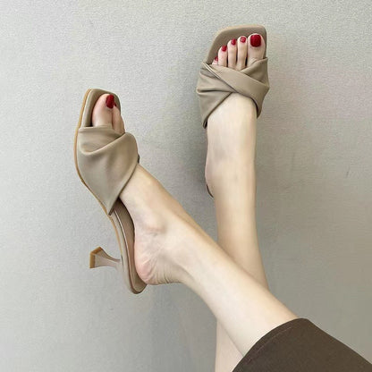 Sandalias para mujer efecto de cuero cruzado con tacón geométrico - Estela