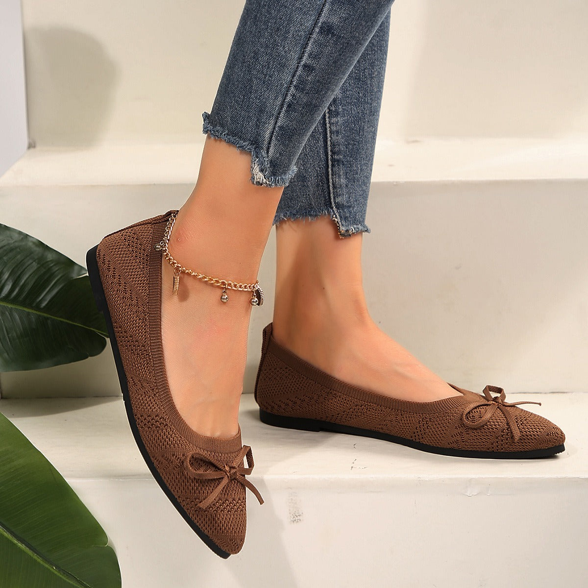 Bailarinas para mujer de punto transpirable con lazo decorativo - Camila