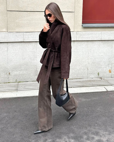 Chaqueta retro de ante de manga larga - Valentina