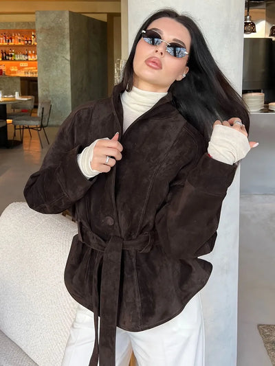 Chaqueta retro de ante de manga larga - Valentina