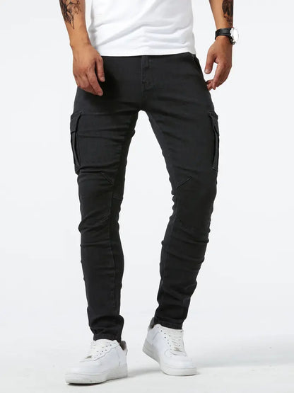 Pantalón cargo hombre ajustado denim elástico azul claro - Denver