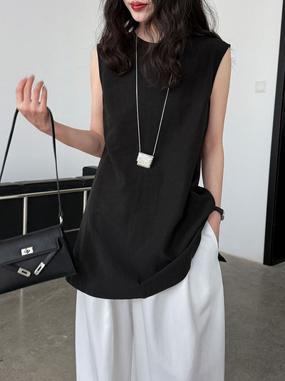 Blusa sin mangas mujer lino tencel estilo minimalista - Cécile