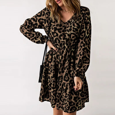 Enna - Vestido de manga larga con estampado de leopardo para mujer