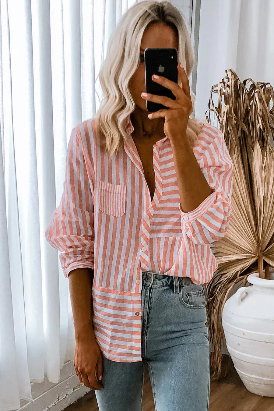 Nina camisa de manga larga señoras - rayas rosas y clásico