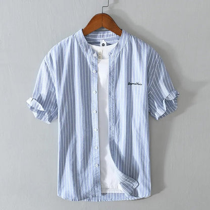 Camisa casual hombre rayas verticales y bordado minimalista - Nolan