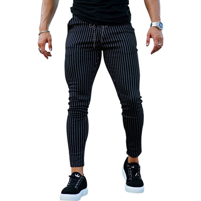 Pantalón casual hombre rayas verticales slim fit negro - Érick